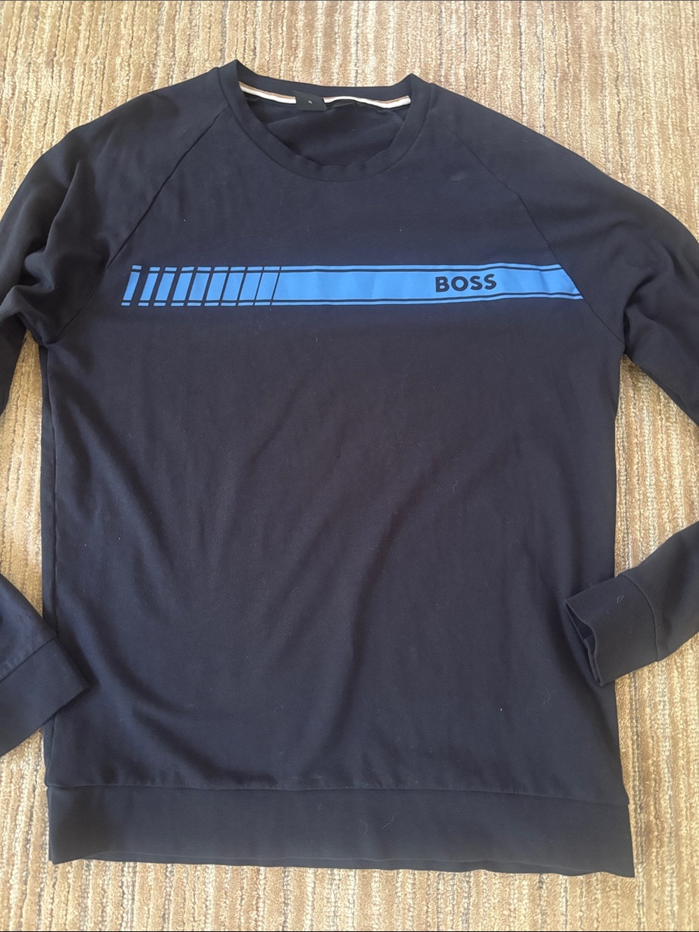 BOSS Black Long Sleeve Sweatshirt with Blue Chest Stripe